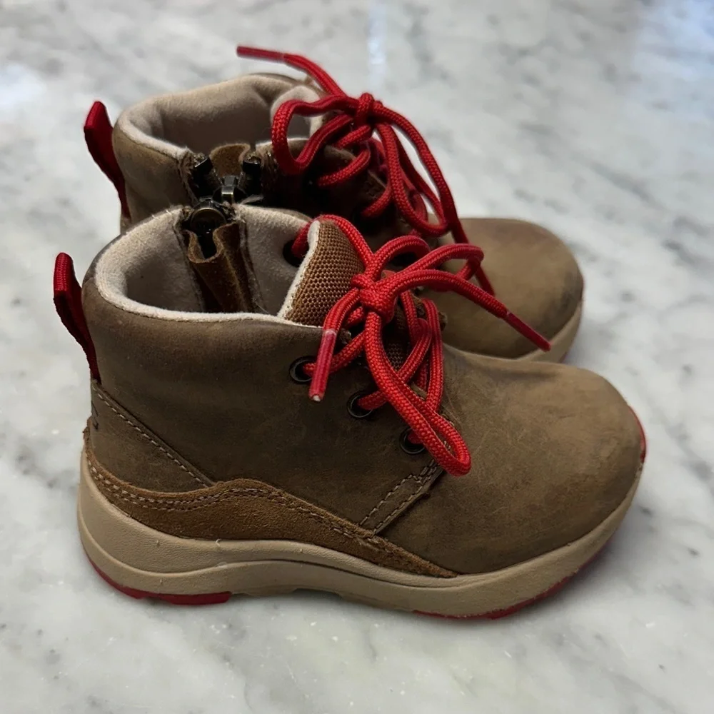 Brown Ugg Boots with Red Accents